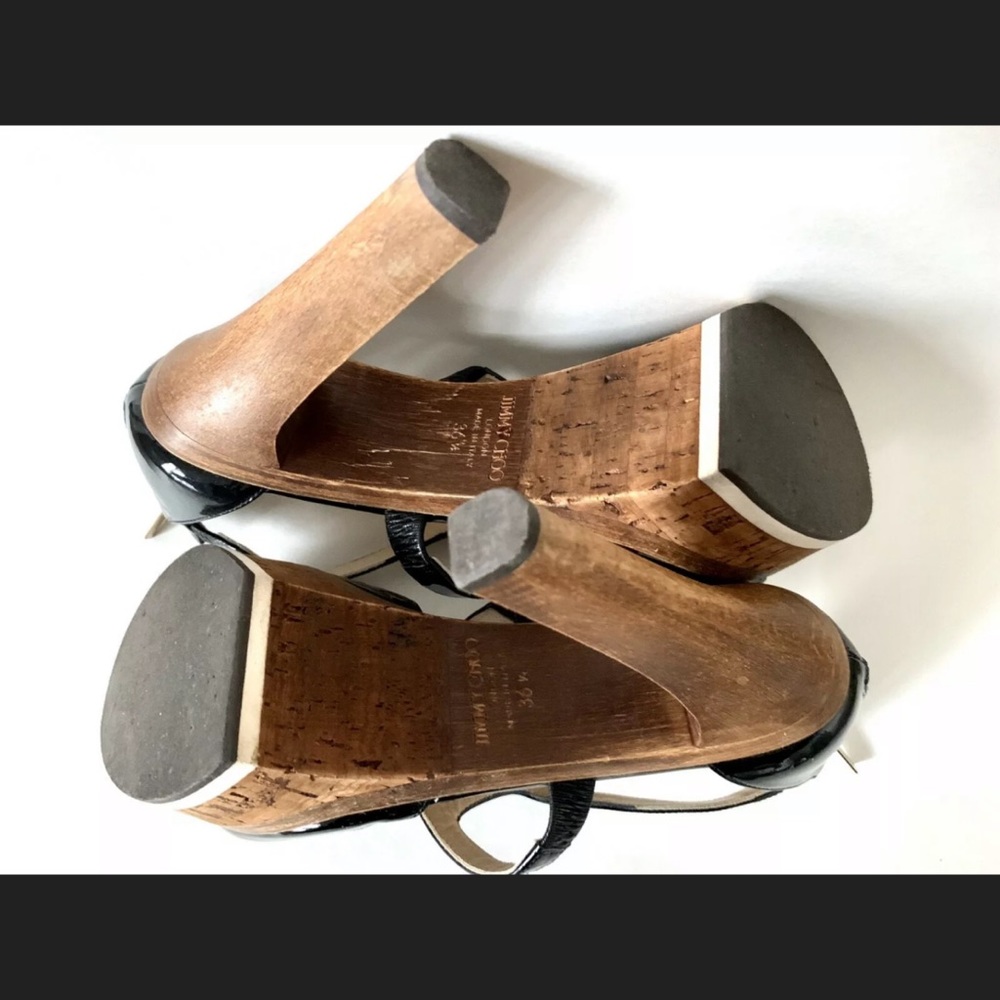 JIMMY CHOO Patent Leather Wood Platform Heels - Picture 6 of 6